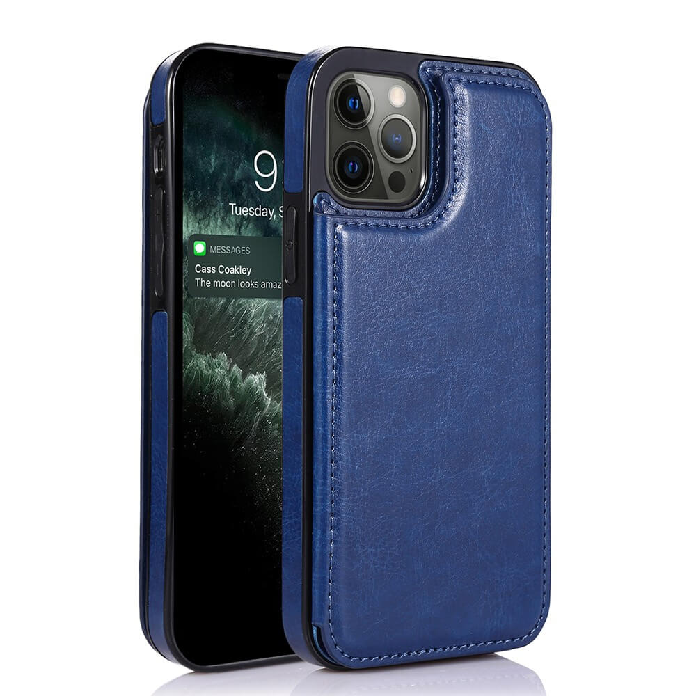 iPhone 13 Pro Compatible Case Cover With  Back Flip leather wallet - Blue