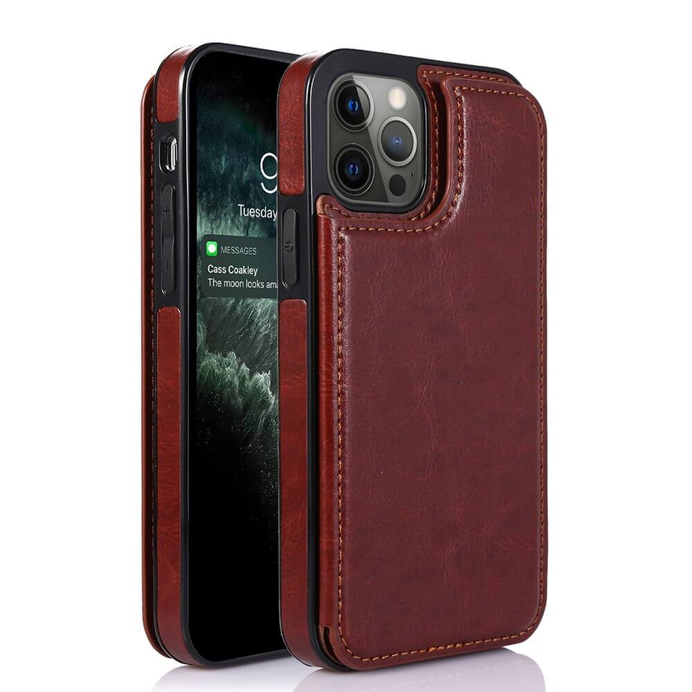 iPhone 13 Pro Compatible Case Cover With  Back Flip leather wallet - Brown