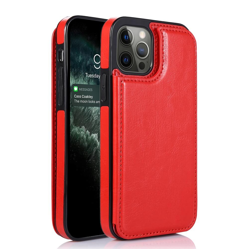 iPhone 13 Pro Compatible Case Cover With  Back Flip leather wallet - Red