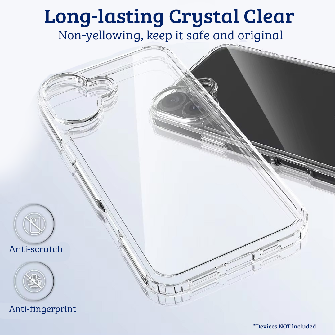 iPhone 16 Plus Clear Case Cover: Acrylic + TPU Construction, Long-Lasting Durability, Enhanced Screen & Camera Protection, Dust & Debris Resistant