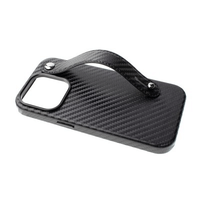 iPhone 14 Compatible Case Cover With Hand Belt And Metal Camera Lens - Carbon Fiber