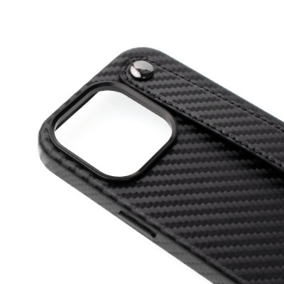 iPhone 14 Compatible Case Cover With Hand Belt And Metal Camera Lens - Carbon Fiber