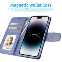 Thumbnail for iPhone 14 Pro Max Compatible Case Cover With PU Flip Leather Wallet - Navy