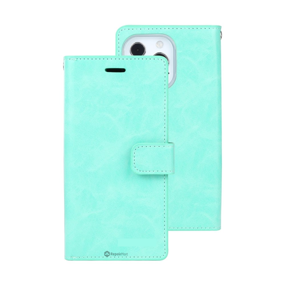 iPhone 16 Plus Flip Wallet Case Cover with Metal Snap-On Fastener: PU Leather & TPU Featuring Front Cover, Multiple Card Holder Slots & Shock Resistance - Mint