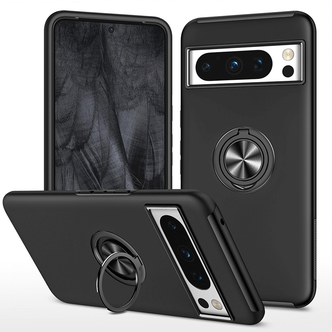 Google Pixel 8 Pro Compatible Premium Magnetic Ring Holder Shockproof Case Cover - Black