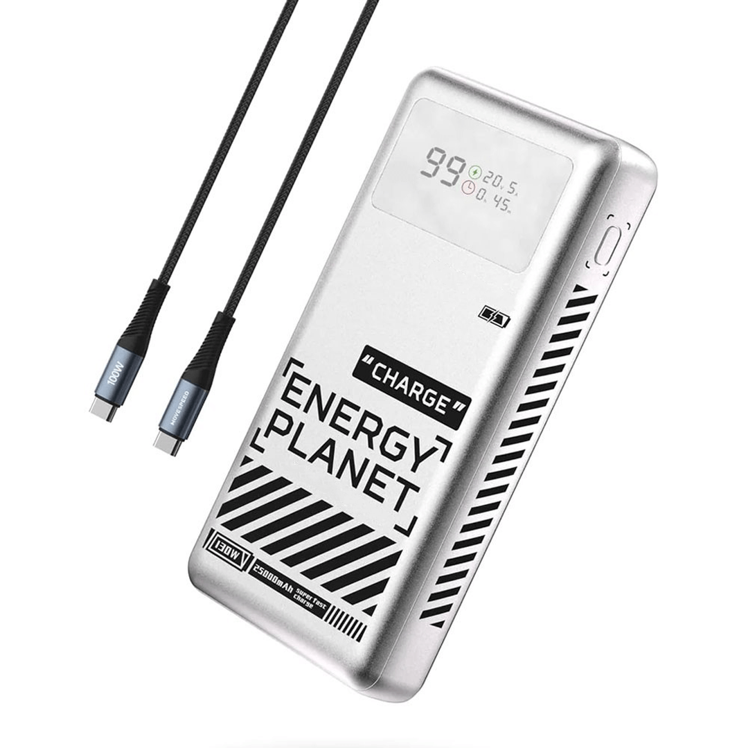 Portable Charger Power Bank 25000mAh 130W For Laptop - Silver