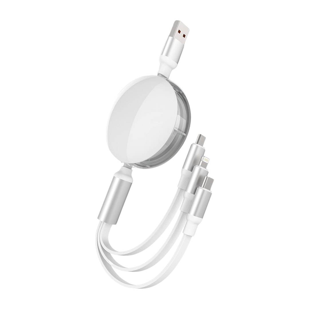 iQuick 3-in-1 Retractable Fast Charge & Date Sync Cable IQTC2301 1.2m - White