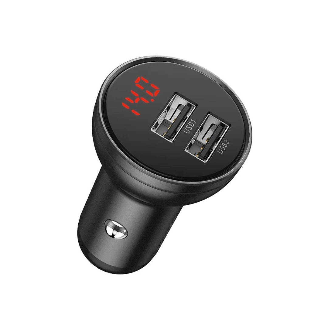 Digital Display Dual USB 4.8A Car Charger 24W - Effortless Charging for Your Journey-Grey