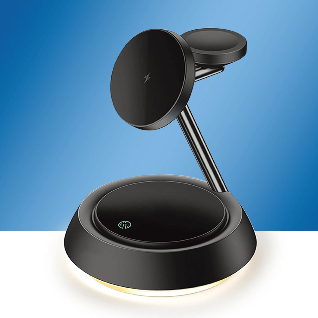 2 Multi Functions Wireless Charger With LED Ambient Light-Black