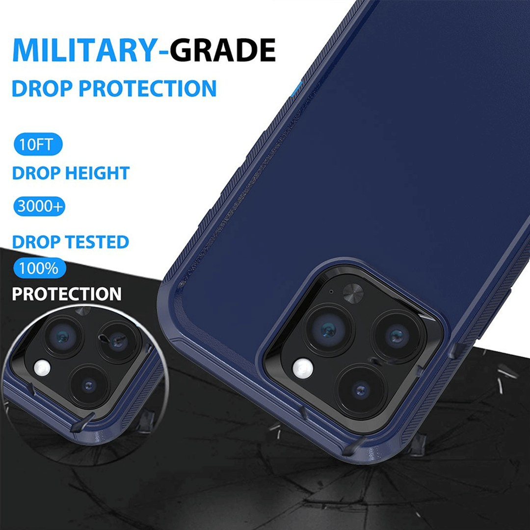 iPhone 15 Plus Rugged Armour Case Cover with 360° Rotation, Belt Clip, and Kickstand - Tough and Shockproof Protection - Navy