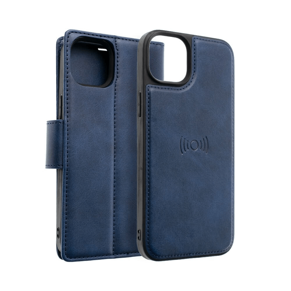 iPhone 14 Compatible Case Cover With 2 In 1 Detachable Magnetic Flip Leather Wallet  - Navy