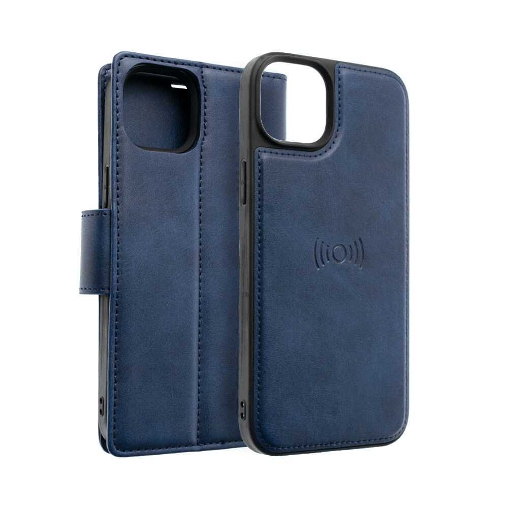 iPhone 14 Pro Compatible Case Cover With 2 In 1 Detachable Magnetic Flip Leather Wallet in Navy