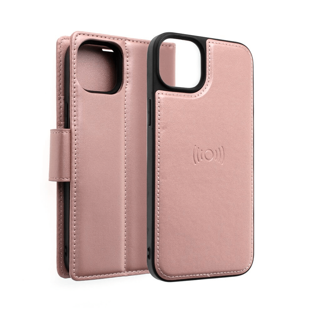iPhone 14 Plus Compatible Case Cover With 2-in-1 Detachable Magnetic Flip Leather Wallet in Rose Gold