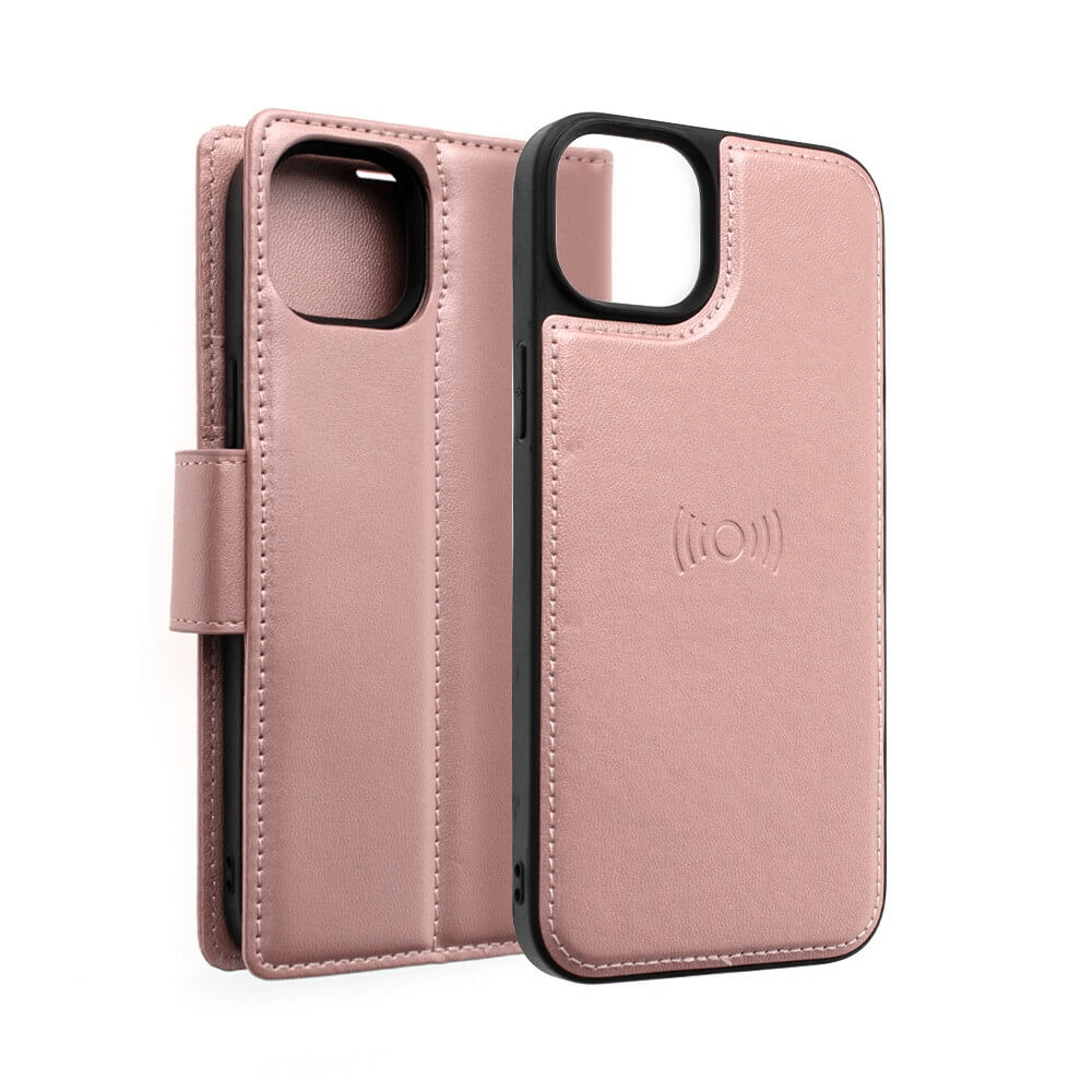 iPhone 14 Pro Compatible Case Cover With 2 In 1 Detachable Magnetic Flip Leather Wallet in Rose Gold