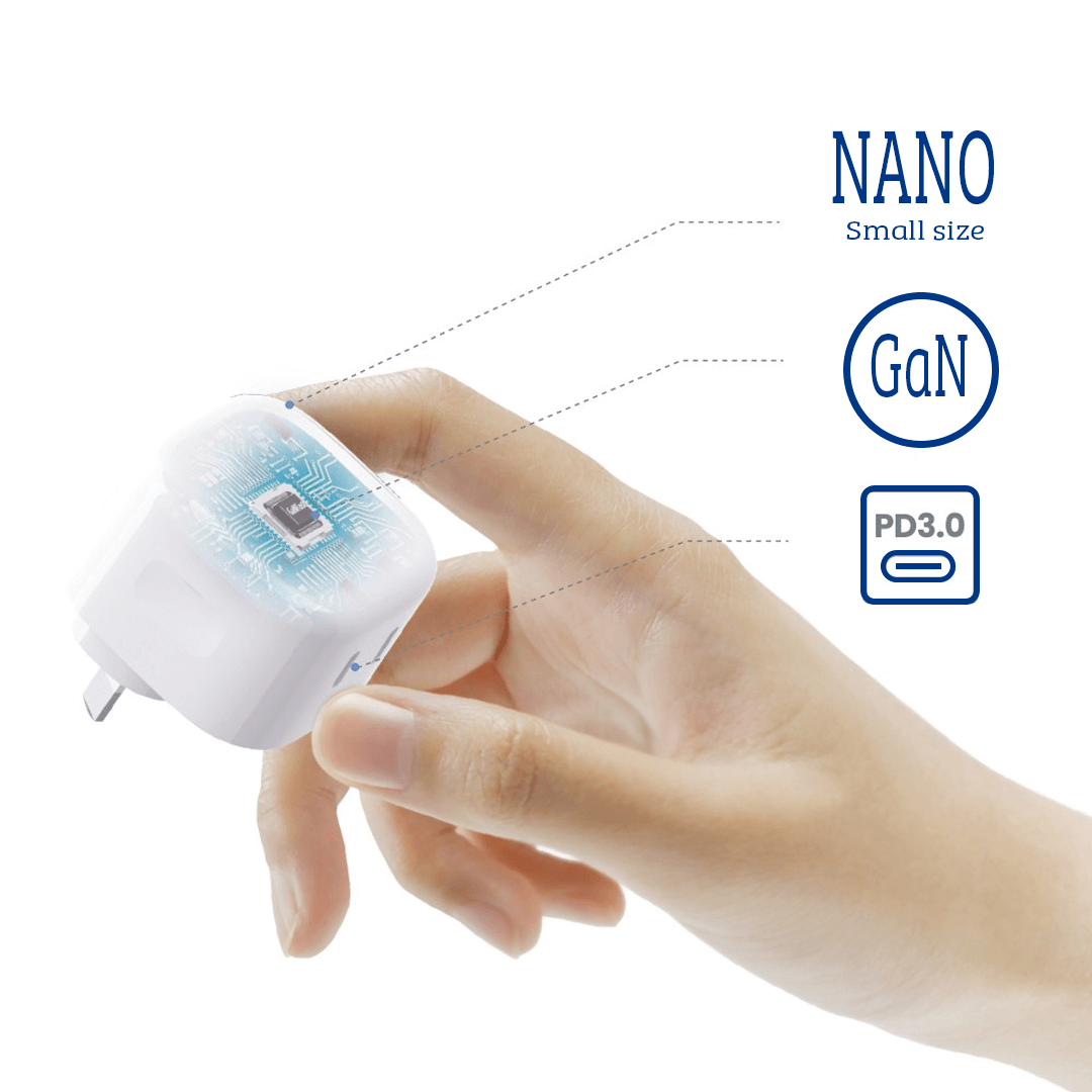 NANO Energy 1 35W USB-C Dual Ports Charging Adapter - Sleek White GaN Charger