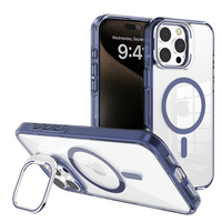 Thumbnail for iPhone 16 Plus Lens Flip Stand Case Cover: Transparent, Magsafe Compatible, Durable Design - Navy