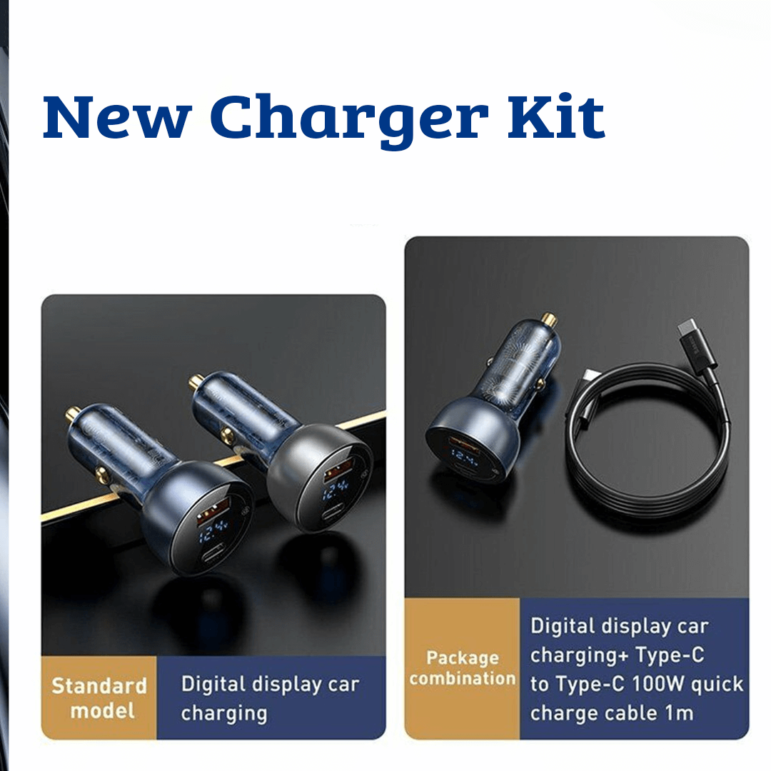 Dual Quick Charger Car Charger 65W with Digital Display and PPS Technology - Stylish Dark Grey Design for Enhanced Stability and Compatibility