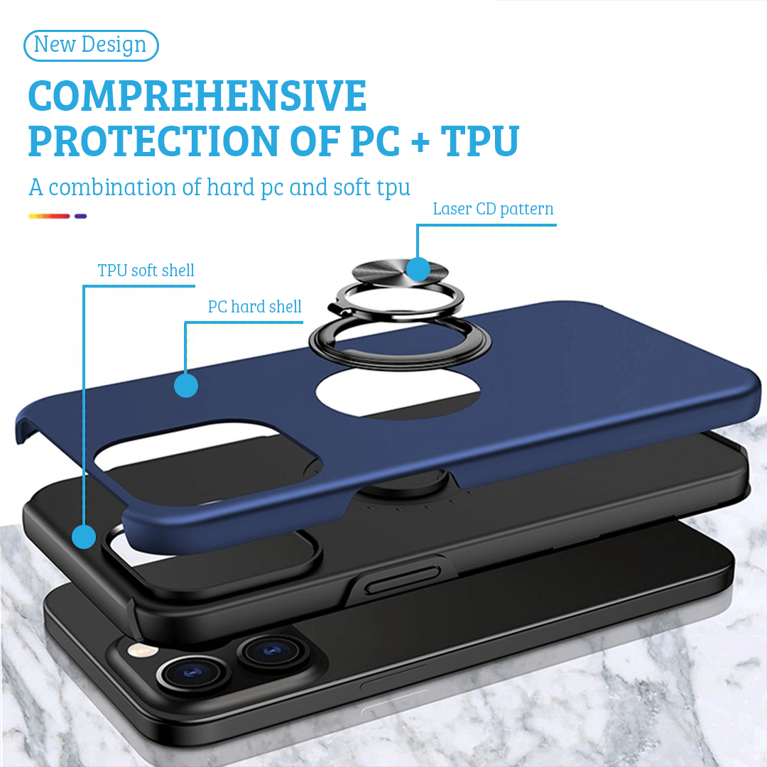 iPhone 15 Pro Max Compatible Case Cover With Shockproof Magnetic Ring Holder - Navy