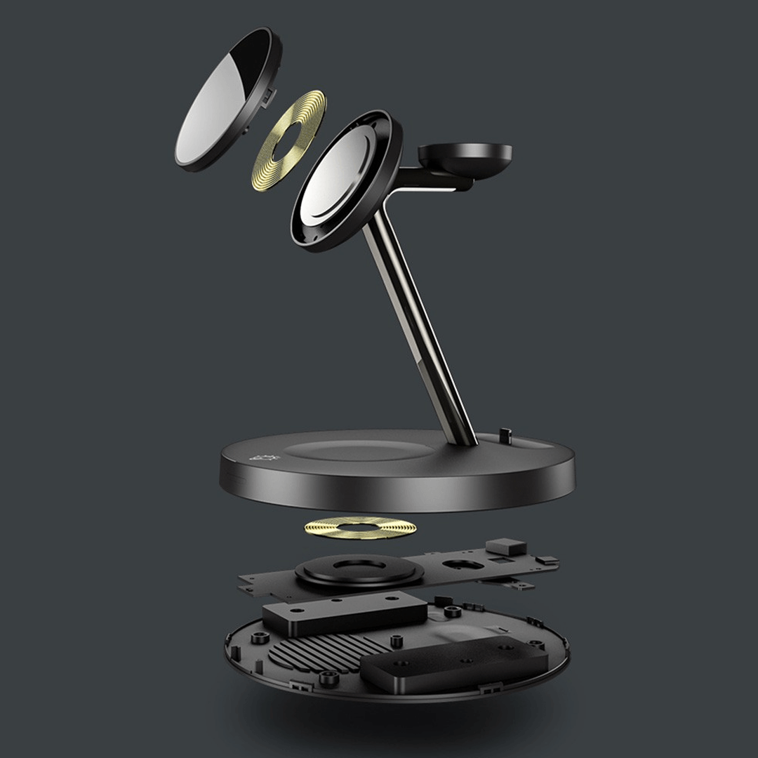 Multi Functions Wireless Charger With LED Ambient Light -Black