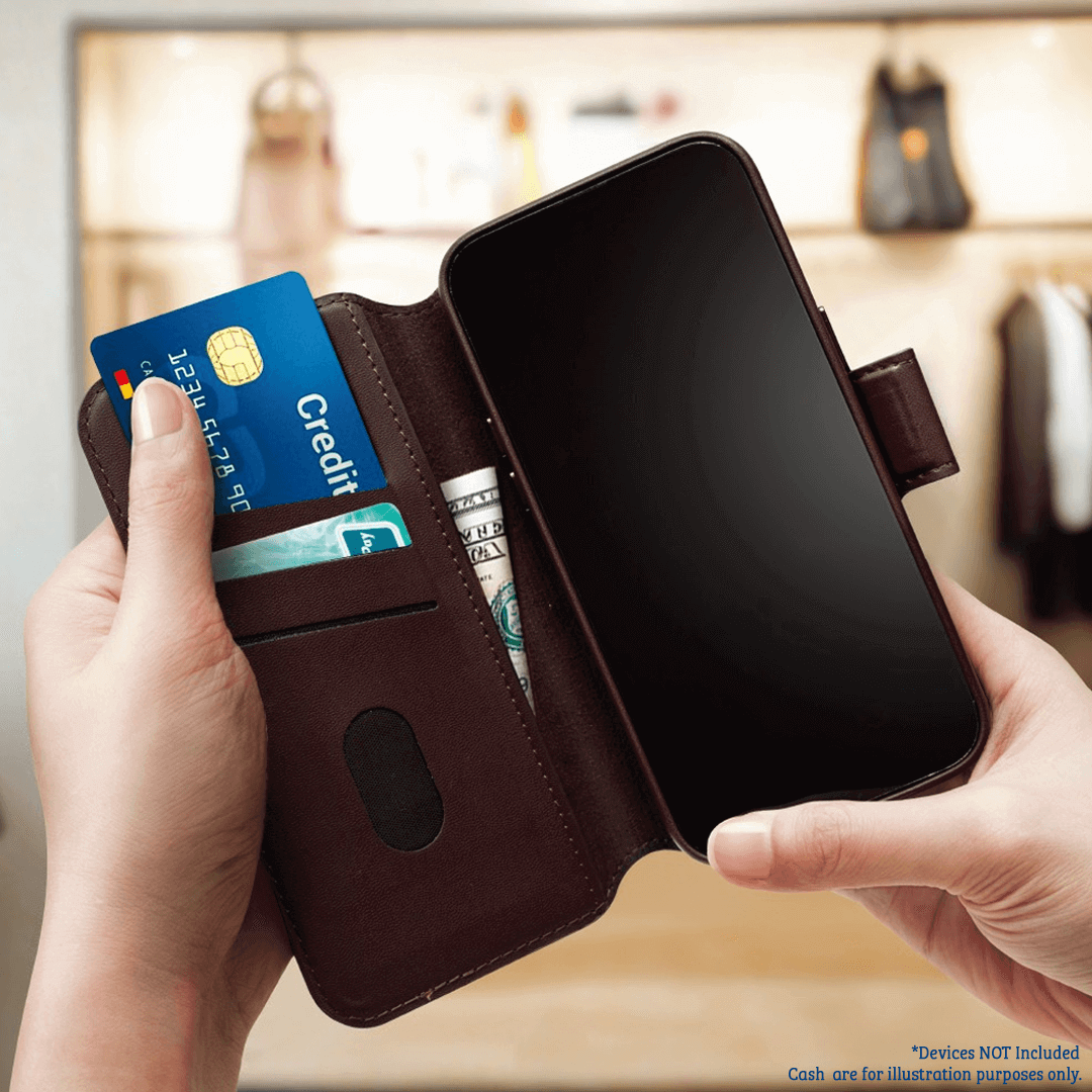 iPhone 15 Pro Compatible Case Cover With Folio Urbain Magnetic Leather Detachable Wallet - Black