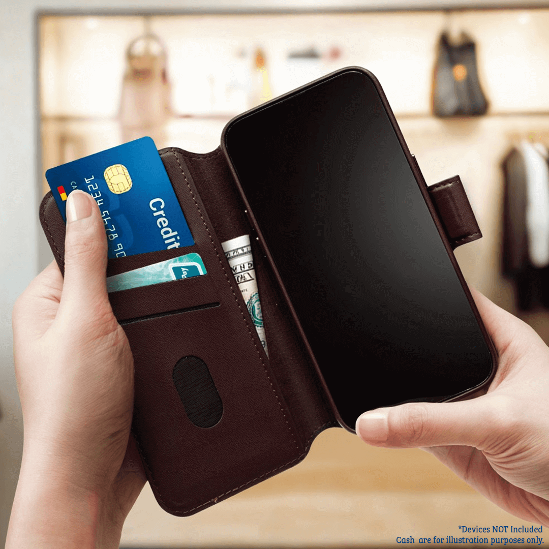 iPhone 15 Compatible Case Cover With Folio Urbain Magnetic Leather Detachable Wallet - Coffee