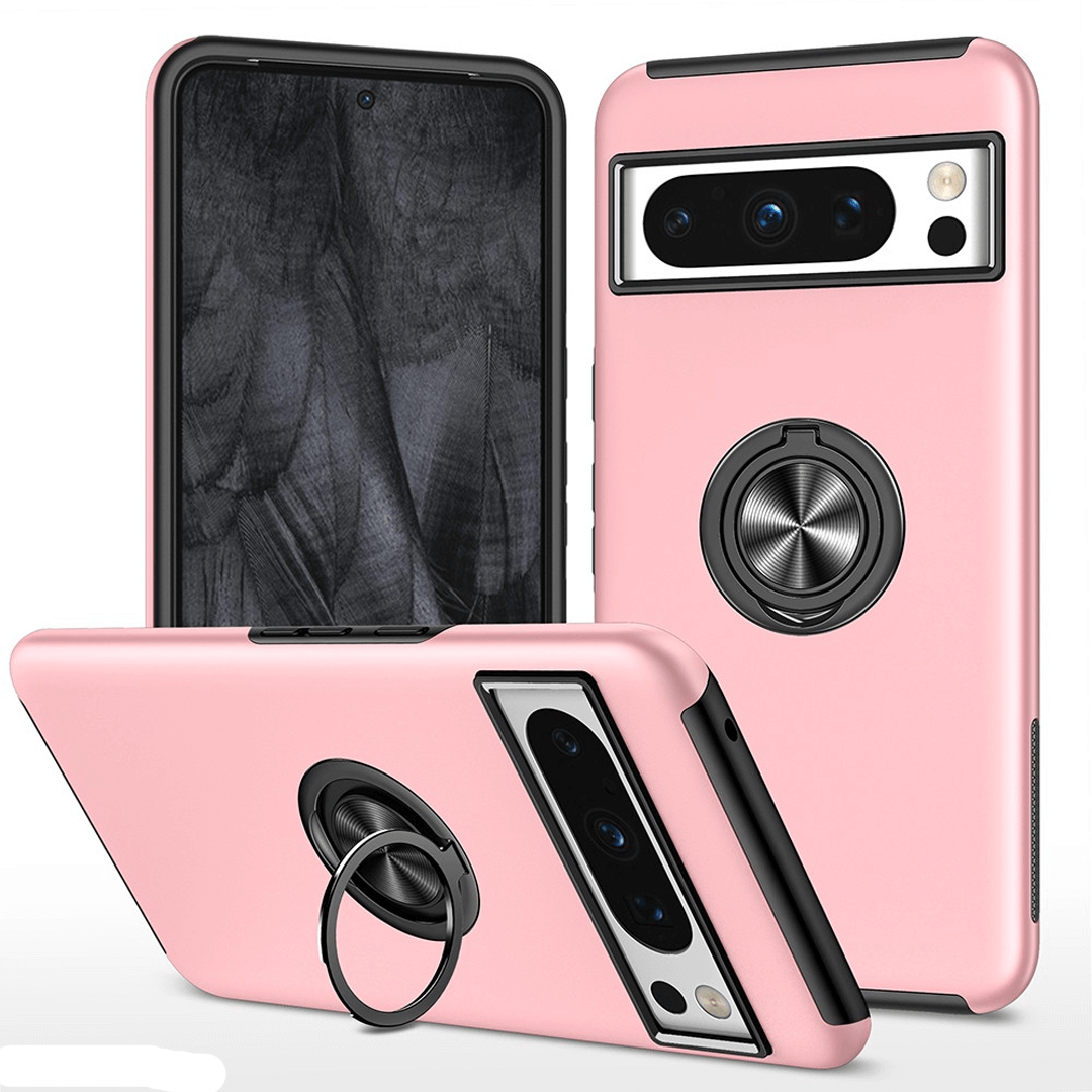 Google Pixel 8 Pro Compatible Premium Magnetic Ring Holder Shockproof Case Cover - Pink