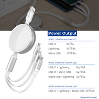 Thumbnail for 3-in-1 Retractable Fast Charge & Data Sync Cable: Versatile Connectivity and Convenient Portability