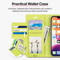 Thumbnail for iPhone 15 High-Quality Flip Wallet Case Cover - Shock-Resistant with Front Cover, Multiple Card Slots, Magnetic Closure and Media Stand Convertible - Brown
