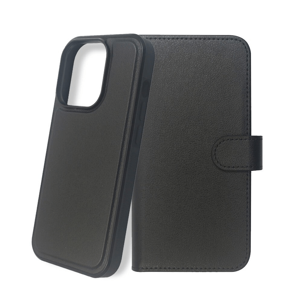 iPhone 14 Pro Compatible Case Cover With 2-in-1 Flip Leather Wallet in Black