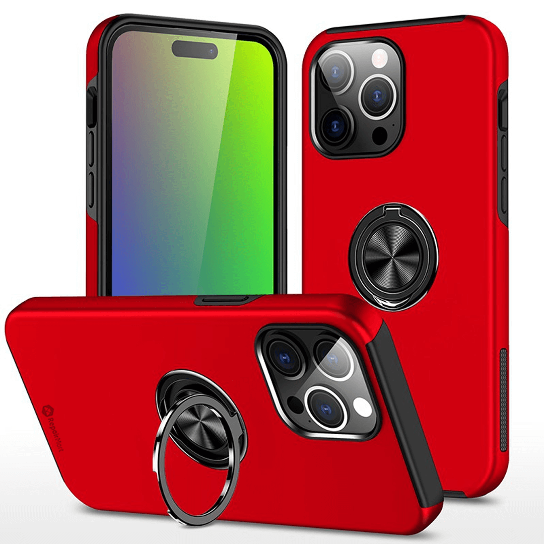 iPhone 14 Plus Compatible Case Cover With Shockproof Magnetic Ring Holder - Red