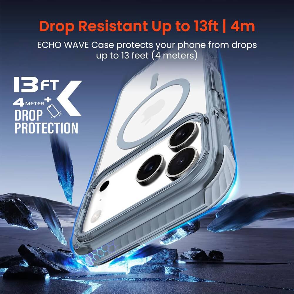 iPhone 17 Pro Max Black Echo Wave Impact Protection Transparent Case Cover with 13 ft Drop Defence & MagSafe Compatibility Australia