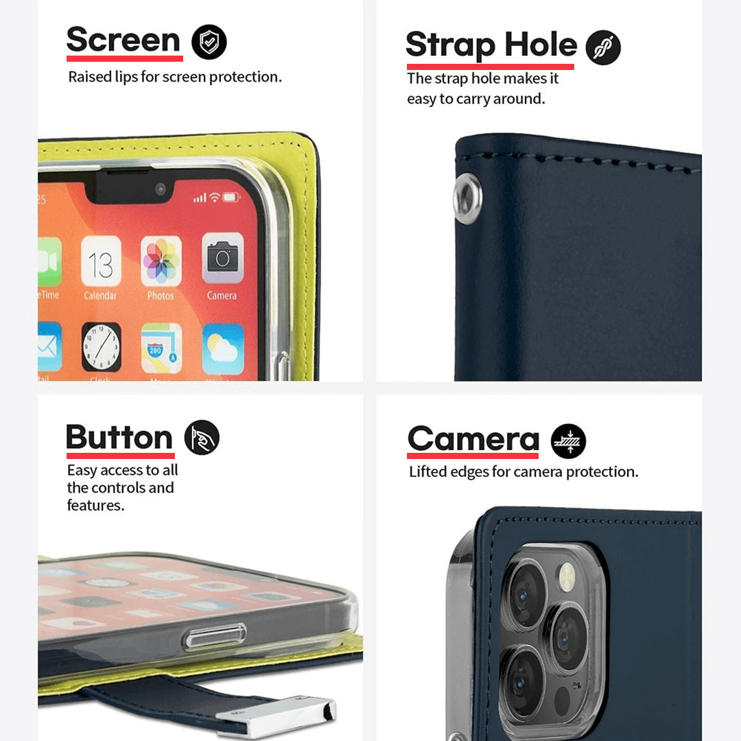 iPhone 15 Pro Max Compatible Case Cover Rich Diary for Stylish Protection - Navy