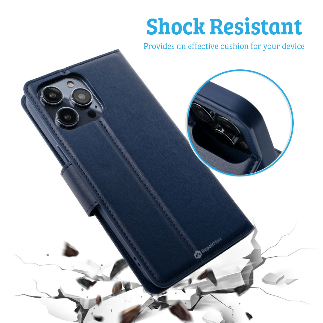iPhone 16 Plus Strong Shockproof Flip Wallet Case Cover: Card Holder, Magnetic Closure  - Black