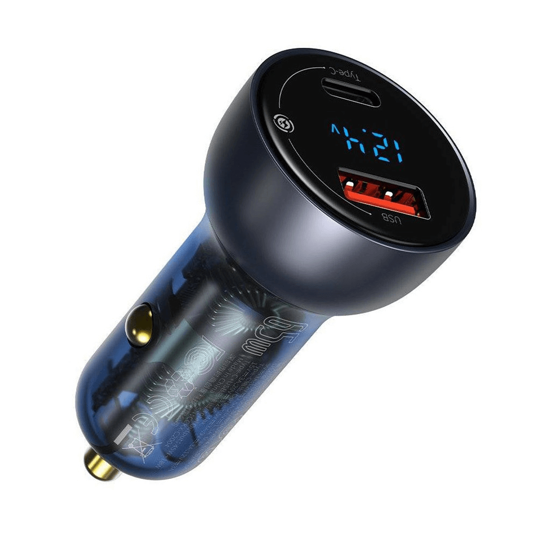 Dual Quick Charger Car Charger 65W with Digital Display and PPS Technology - Stylish Dark Grey Design for Enhanced Stability and Compatibility