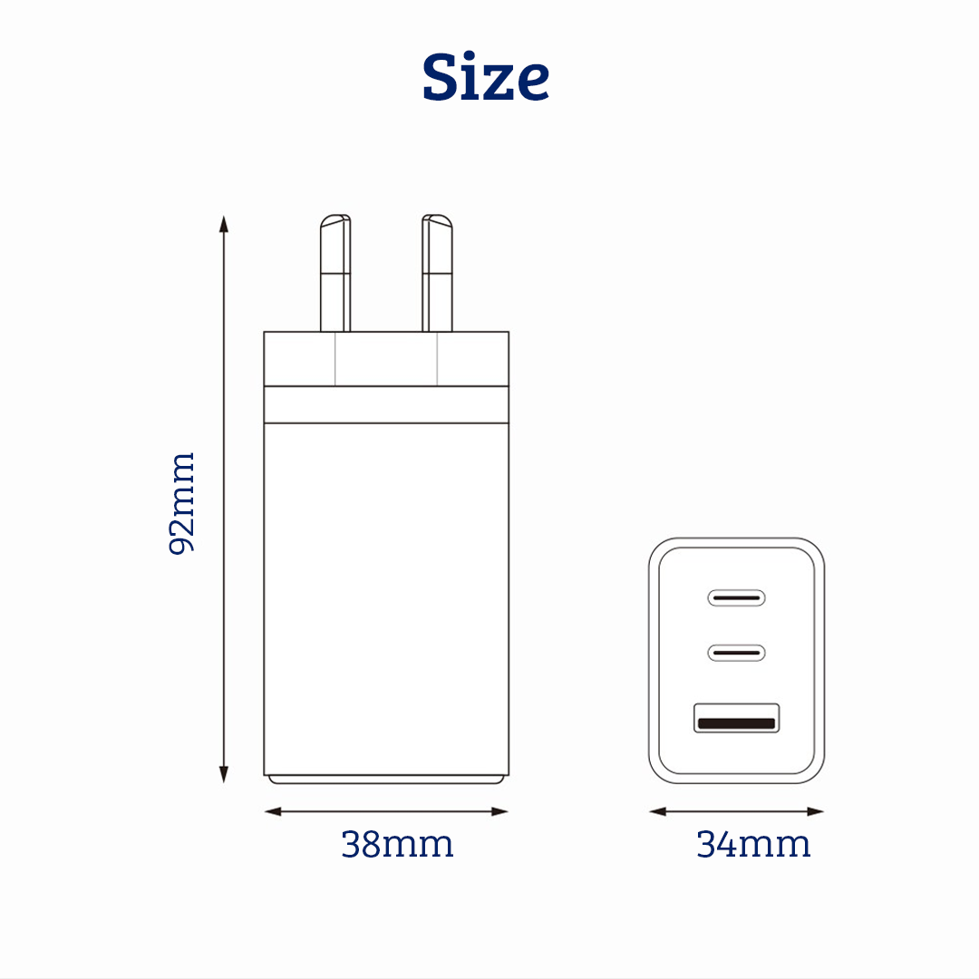 65W Mobile/Laptop Charger - This charger features a dual port output with a Type-C charging cable included