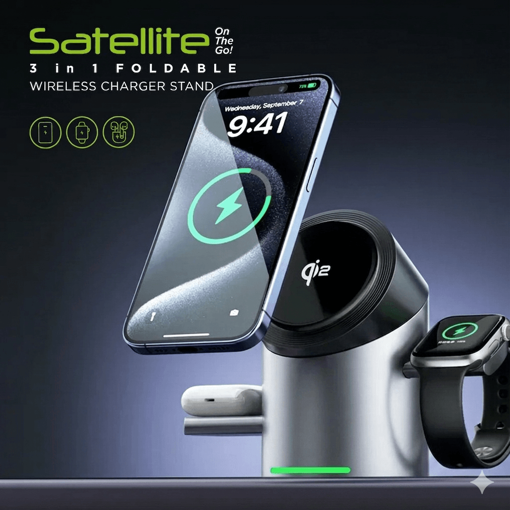 3 in 1 Wireless Charging Station with MagSafe Compatibility – Fast Charging Dock for iPhone, Apple Watch & AirPods