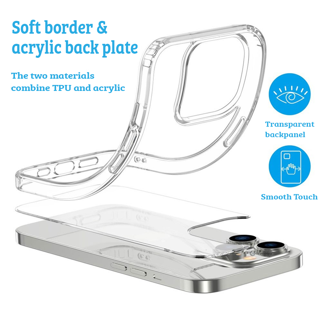 iPhone 15 Plus High-Quality Transparent Case Cover - Acrylic + TPU Materials, MagSafe Compatible, Scratch & Bump Protection, Durable, Screen & Camera Lens Guard