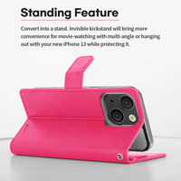 Thumbnail for iPhone 16 Pro High-Quality Flip Wallet Case Cover: Shock-Resistant with Front Cover, Multiple Card Slots, Magnetic Closure and Media Stand Convertible - Wine