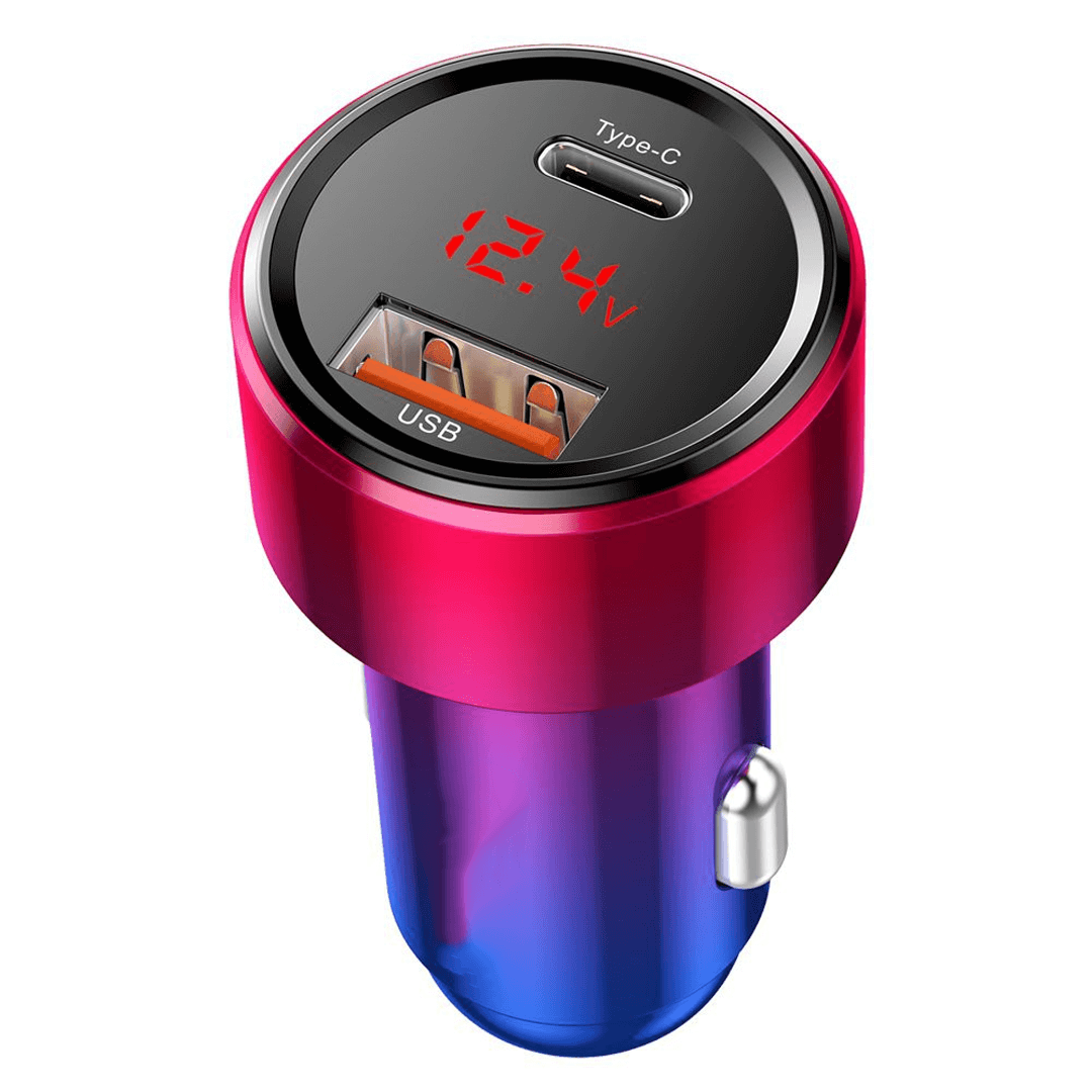 Digital Display Intelligent Dual Quick Car Charger - 45W Power, Chic PC + ABS Design for Ultimate Charging Convenience-Red