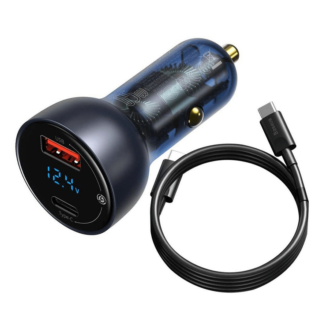 Dual Quick Charger Car Charger 65W with Digital Display and PPS Technology - Stylish Dark Grey Design for Enhanced Stability and Compatibility