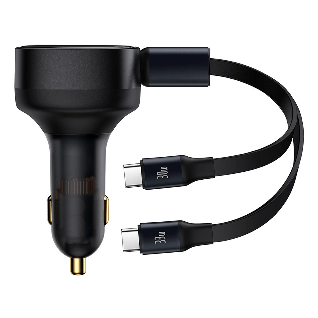 Retractable 2-in-1 Car Charger - Dual Type-C Outputs for Rapid 33W Charging