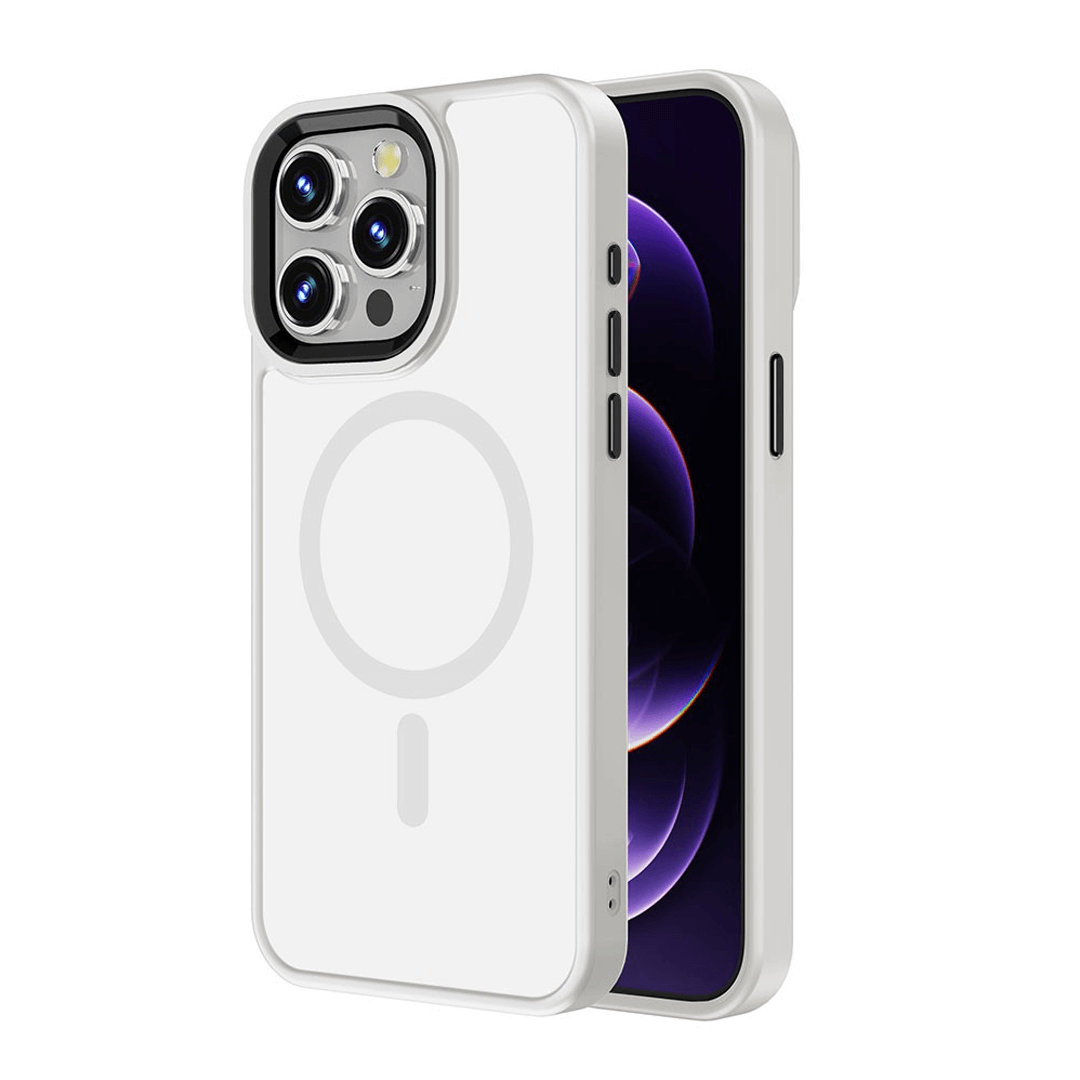 iPhone 15 Compatible Case Cover With Transparent Magnetic Metal Camera Lens Compatible With Magsafe Technology - White