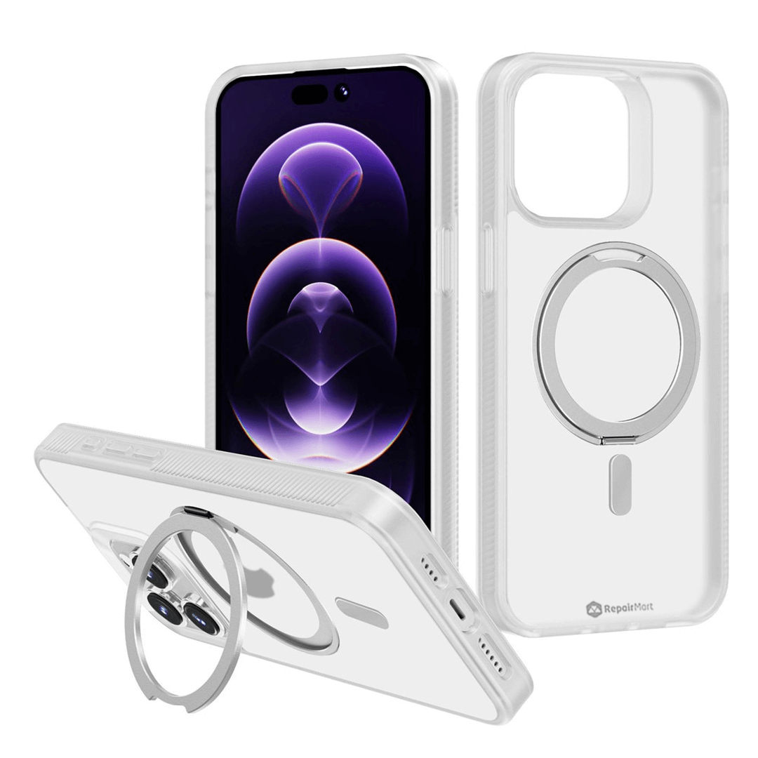 iPhone 15 Pro Compatible Case Cover With 360° Rotation Magnetic Matte Stand - White