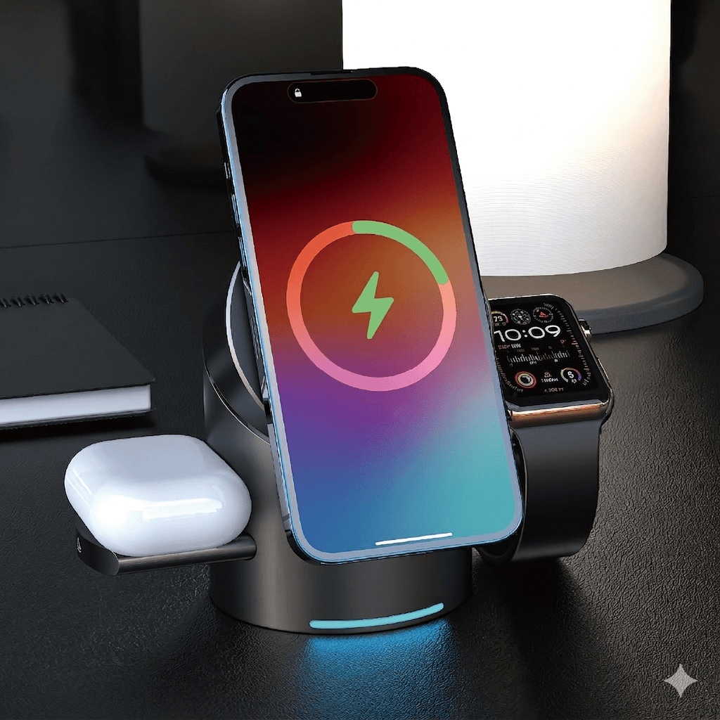 3 in 1 Wireless Charging Station with MagSafe Compatibility – Fast Charging Dock for iPhone, Apple Watch & AirPods