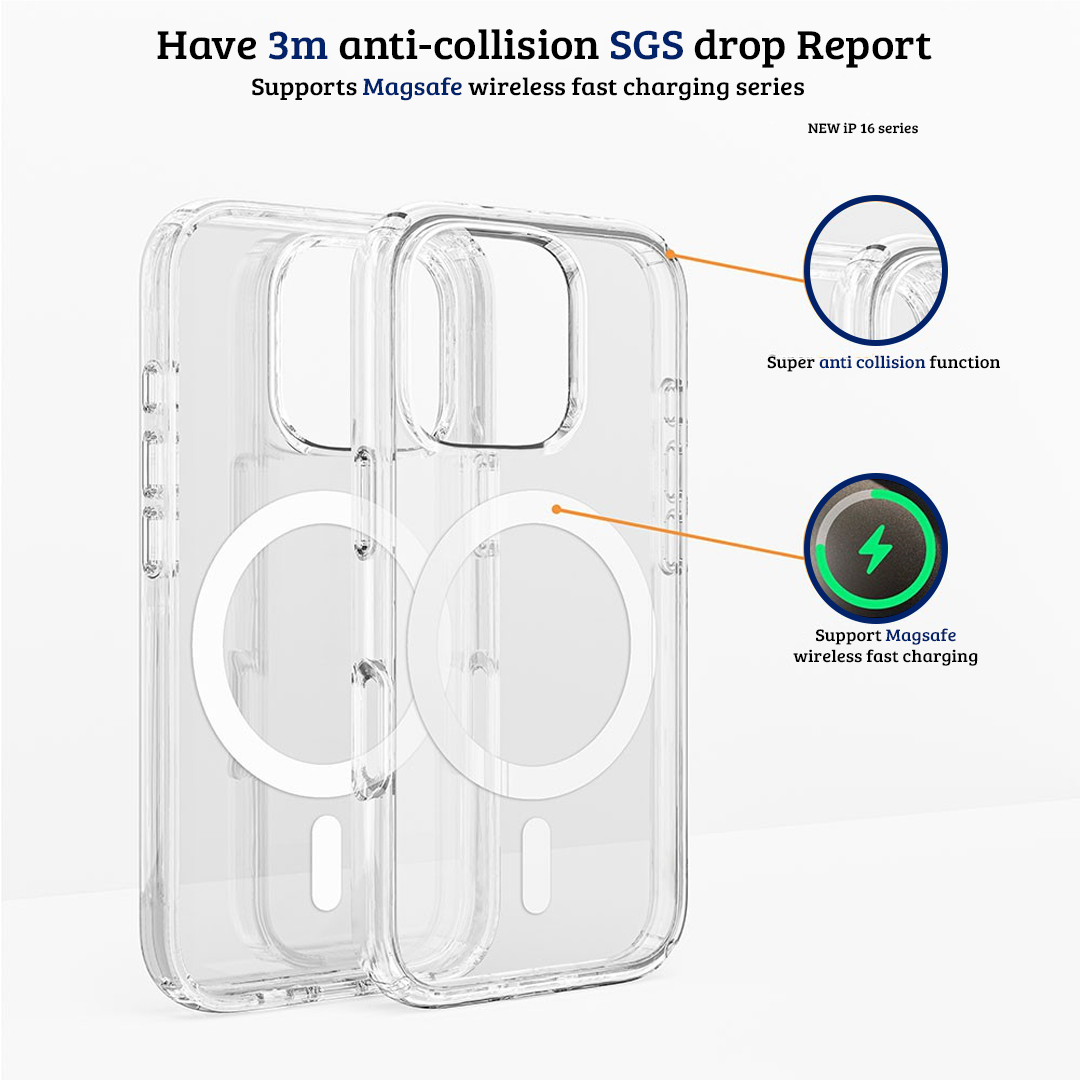 iPhone 16 Plus Transparent Shockproof Case Cover: Tough Protection, Scratch-Resistant And MagSafe Compatible - Shiny Clear