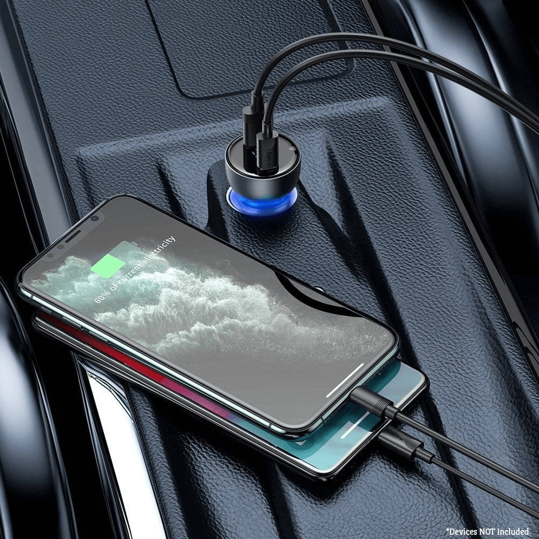 Dual Quick Charger Car Charger 65W with Digital Display and PPS Technology - Stylish Dark Grey Design for Enhanced Stability and Compatibility