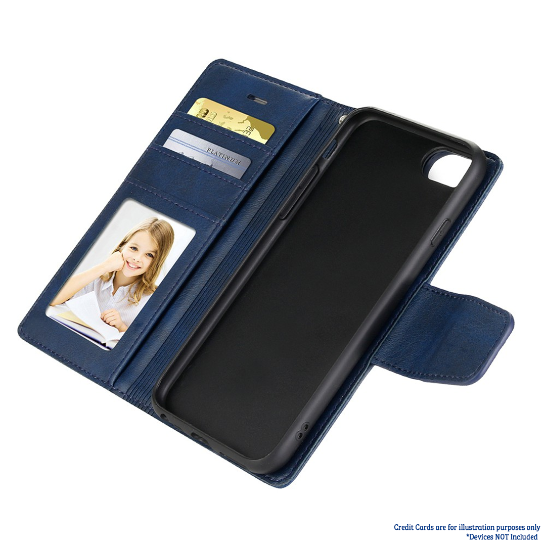 iPhone 11 Pro Max Compatible Case Cover With 2 in 1 Detachable Magnetic Flip Leather Wallet - Navy