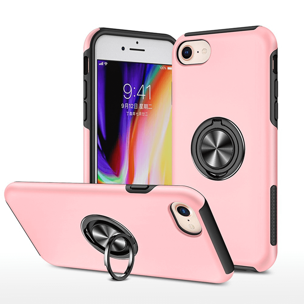 iPhone SE(2020) Compatible Cover Case With Shockproof Magnetic Ring Holder - Pink