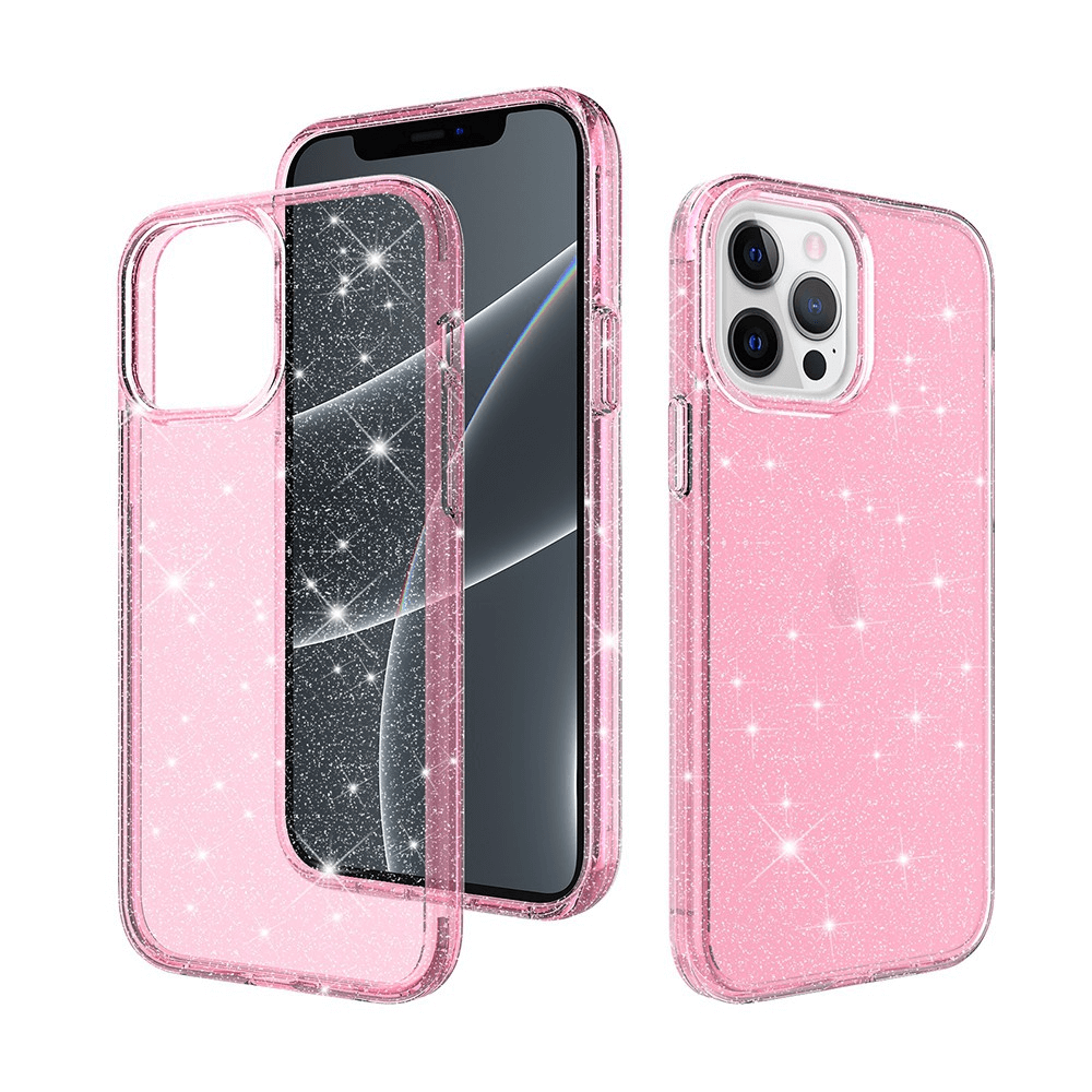 iPhone 14 Pro Compatible Case Cover Featuring Shockproof Glitter - Clear Pink